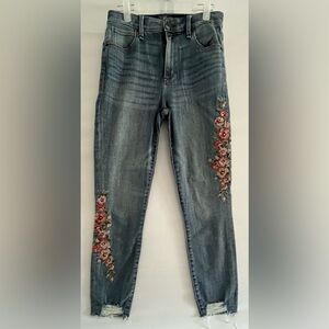Abercrombie A&F Simone Floral Embroidered High Rise Ankle Skinny Jeans